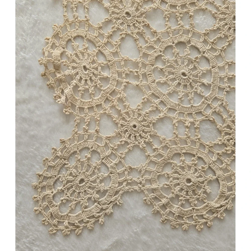 Vintage Hand Crocheted Lace Doily Mats Set of 2 Beige Cotton Square Table‎ Decor